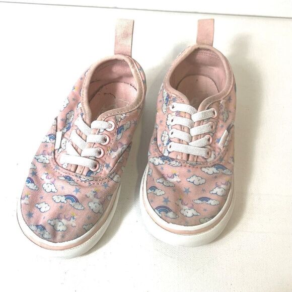 Vans Classic Kids Little Girls 9 Pink Rainbow/Cloud Low Top Slip On Canvas Shoes - Picture 3 of 10